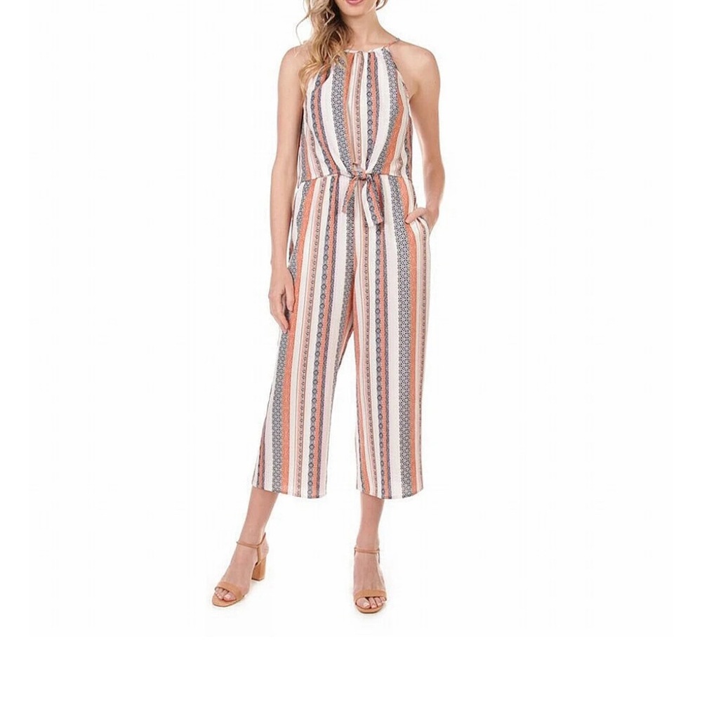 Speechless Women's Tie-Front Striped Jumpsuit